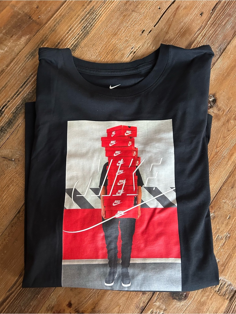 Nike Men’s Black Short-Sleeve Tee with Red Graphic Stack Print